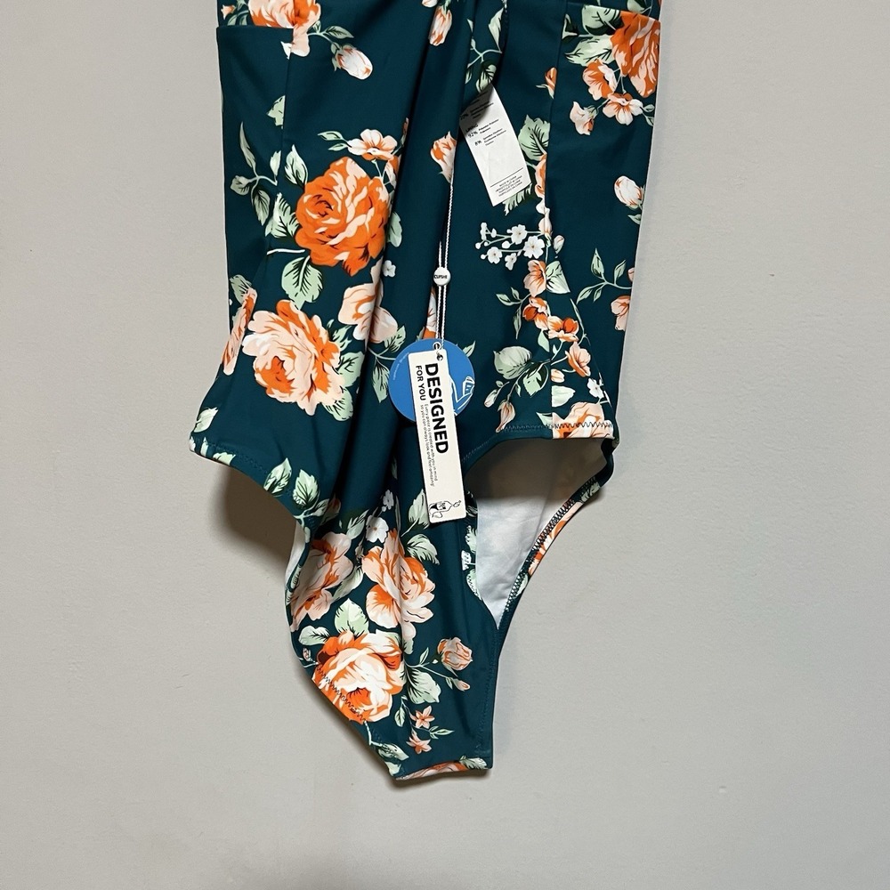 Cupshe Womens Size XL Green Floral Print Cross Back One Piece Swimsuit NWT - Picture 6 of 7